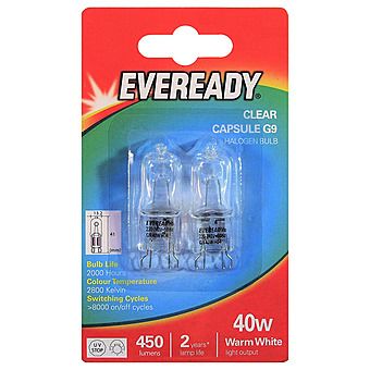 Eveready G9 Clear 40W Capsule Bulb x 2