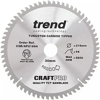 Trend CSB/AP21664 216mm TCT 64T Aluminium & Plastic Circular Saw Blade