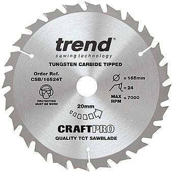 Trend CSB/16524T Thin 1.6mm Kerf 165mm 24T Circular Saw Blade