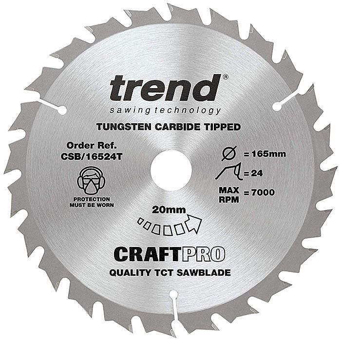 Trend CSB/16524T Thin 1.6mm Kerf 165mm 24T Circular Saw Blade Ray