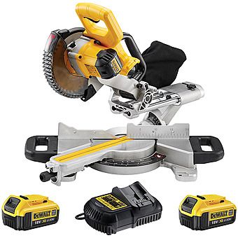 Picture of Dewalt DCS365M2 18V Cordless 184mm Mitre Saw 2 x 4.0Ah Batteries DCS365