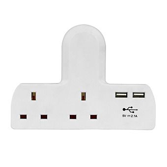 2 Way Socket Adaptor With 2 USB Ports