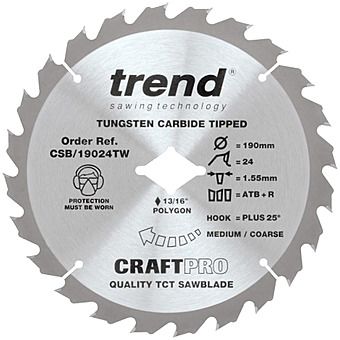 Trend CSB/19024TW 190mm Diamond-Bore 24T Circular Saw Blade For DCS577