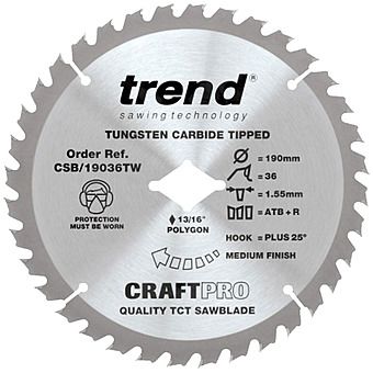 Trend CSB/19036TW 190mm 36T CraftPro Circular Saw Blade For DCS577