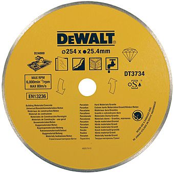 DeWalt DT3734 Porcelain/Stone Tile Diamond Cutting Blade 254mm x 25.4mm
