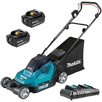 Makita DLM432PT2 Lawnmower 36V (2x18V) 43cm Lawn Mower With 2 x 5.0Ah Batteries