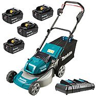 Makita DLM460PT4 Lawnmower 36V (2x18V) 46cm Steel Deck Lawn Mower 4 x 5.0Ah Batteries