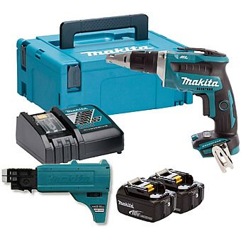 Makita DFS452FJX2 18v Drywall Screwdriver With Autofeed Attachment 2 x 3.0Ah Batteries