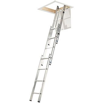 Werner 3 Section Aluminium Loft Ladder With Handrail 3m