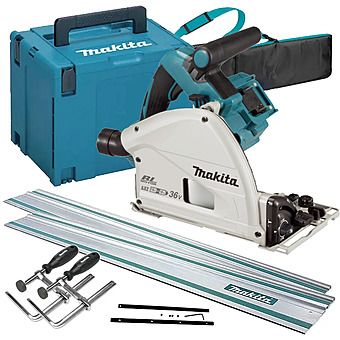 Picture of Makita DSP600ZJ 36V (2x18V) 165mm Plunge Saw Body Only, Guide Rails & Clamps Kit