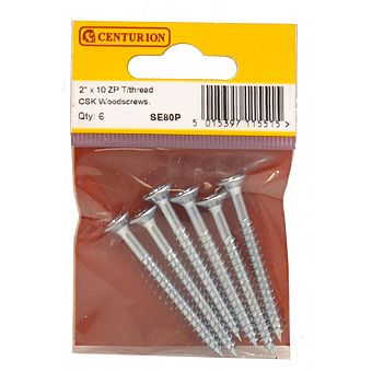 2" x 10 ZP Cross Recessed Hardened Twin Thread Woodscrews with Countersunk Head (Pack of 6)