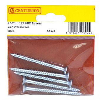 Centurion 2 1/2" x 10 ZP Hardened Twin Thread Woodscrews Pack of 5