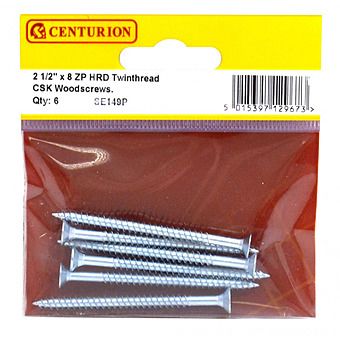 Centurion 2 1/2" x 8 ZP Woodscrews with Countersunk Head 6 Pack