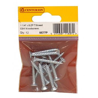 1 1/4" x 8 ZP Cross Recessed Hardened Twin Thread Woodscrews with Countersunk Head (Pack of 12)