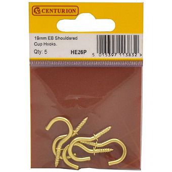 19mm Brass Cup Hooks 5 Pack