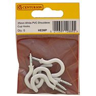 Centurion HE39P White PVC  Shouldered Cup Hooks 25mm Pack Of 5