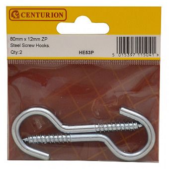 Centurion HE53P ZP Steel Screw Hooks 80mm x 12mm Pack Of 2