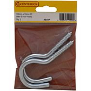 Centurion HE54P ZP Steel Screw Hooks 100mm x 18mm Pack Of 2