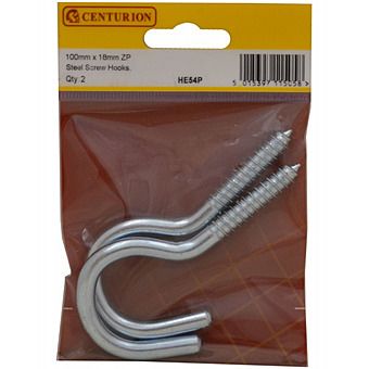 Centurion HE54P ZP Steel Screw Hooks 100mm x 18mm Pack Of 2