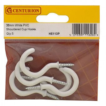 Centurion HE113P White PVC  Shouldered Cup Hooks 38mm Pack Of 5