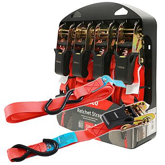 Timco 4 Pack 250kg Ratchet Straps 5m x 25mm