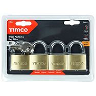 Timco 40mm 4 Pack Keyed Alike Brass Padlocks