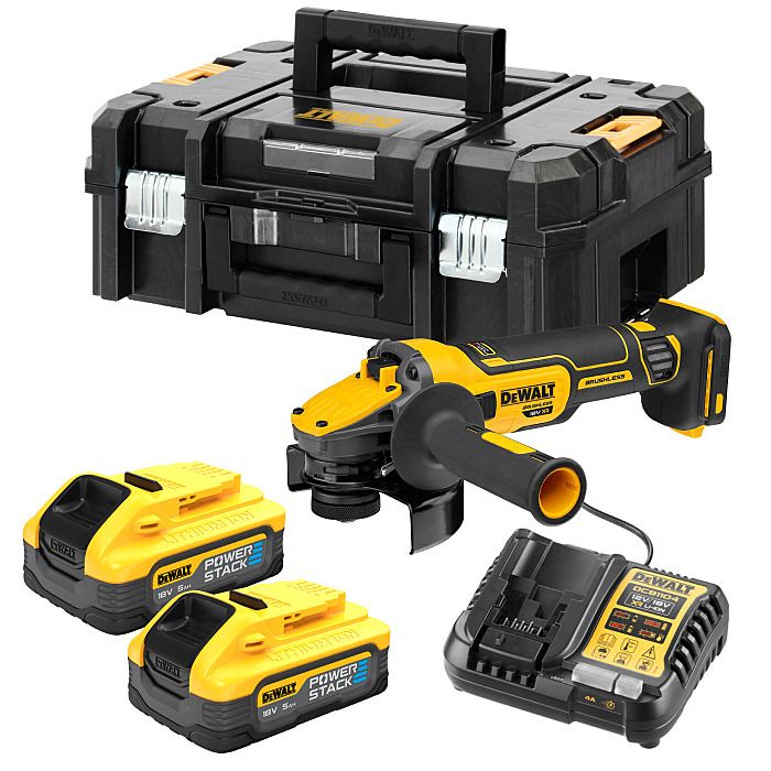 Meuleuse sans fil brushless DeWalt DCG409H2T-QW 18V 2 x 5,0Ah Li-ion  Powerstack 5, Meuleuse d'angle