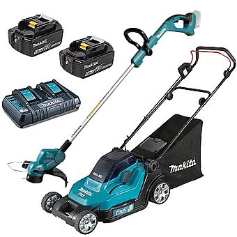 Makita Cordless 18V LXT Lawnmower & Strimmer Kit - 2 x 5.0Ah Batteries