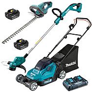 Makita 18V LXT Lawnmower, Strimmer & Hedgetrimmer - 2 x 5.0Ah Batteries