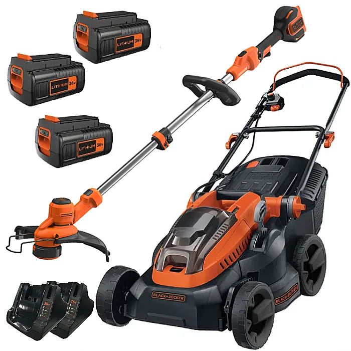 Black Decker 36v Cordless Lawnmower Strimmer Kit 3 x 2.0Ah