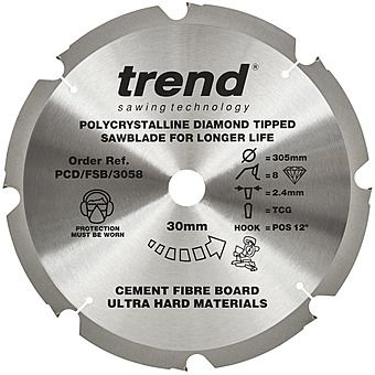 Trend PCD/FSB/3058 305mm x 30mm 8T Cement Fibreboard Circular Saw Blade