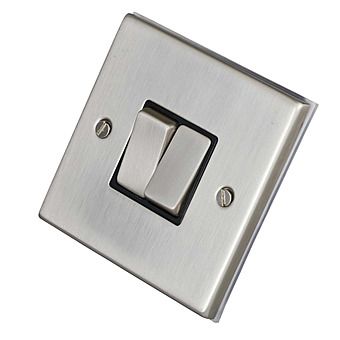 2 Gang Light Switch Satin Chrome/Black Inserts