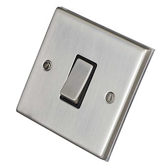 1 Gang Single 2 Way Light Switch Satin Chrome/Black Inserts