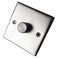 Single 2 Way Dimmer Light Switch Satin Chrome/Black Inserts 400W Max