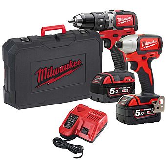 Milwaukee M18 BLPP2A2-502X 18V Combi Drill Impact Driver Twinpack 2 x 5.0Ah Batteries M18BLPD2 M18BLID2