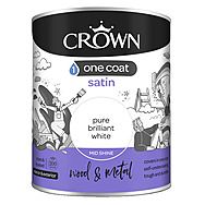 Crown One Coat Pure Brilliant White Satin Paint for Wood & Metal