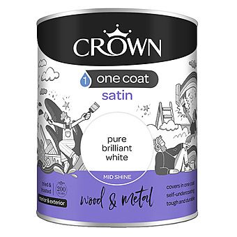 Picture of Crown One Coat Pure Brilliant White Satin Paint for Wood & Metal