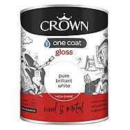 Crown One Coat Gloss Pure Brilliant White Paint for Wood & Metal