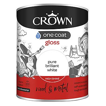 Picture of Crown One Coat Gloss Pure Brilliant White Paint for Wood & Metal