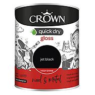 Crown Quick Dry Gloss Jet Black Paint For Wood & Metal 0.75L