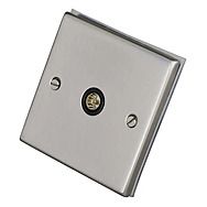 Single TV Aerial Socket Satin Chrome/Black Inserts