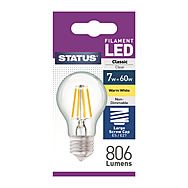 Status 7W = 60W Warm White LED Filament Light Bulb 806lm GLS E27