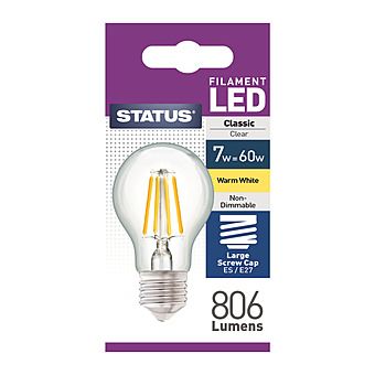 Status 7W = 60W Warm White LED Filament Light Bulb 806lm GLS E27