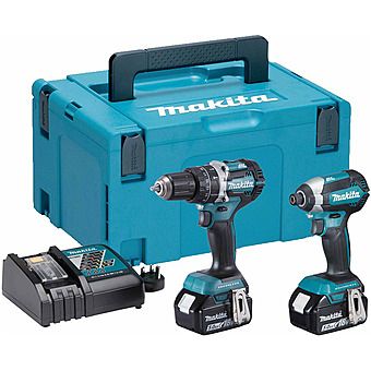 Makita DLX2180TJ 18V Cordless Brushless Kit DHP484 Combi Drill & DTD153 Impact Driver With 2 x 5.0Ah Batteries