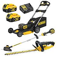 DeWalt 18V XR Garden Powertool Kit - 53cm Mower, 33cm Strimmer & 55cm Hedgetrimmer + 2x 5.0Ah Batteries