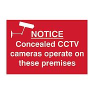 Notice Concealed CCTV Cameras Operate On These Premises Sign 30x20cm