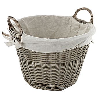 De Vielle Natural Wicker Round Basket With Canvas Liner