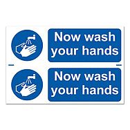 Now Wash Your Hands Sign 2x 300x100mm Self-Adhesive
