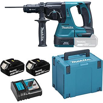 Makita DHR243RTJ 18V SDS+ Rotary Hammer Drill with Quick Change Chuck & 2x 5.0Ah Batteries