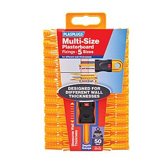 Plasplugs Multi-Size Plasterboard Fixings - 5 Plugs Sizes - 50pk